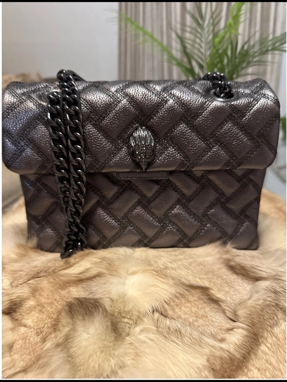 Kurt Geiger Quilted Metallic Shoulder Bag in Gunmetal Gray